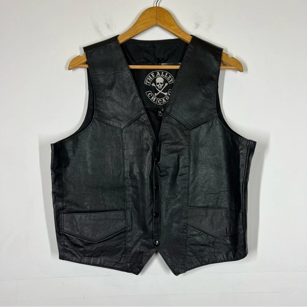 VTG The Alley Chicago Black Leather Moto Vest Size 42 Men’s